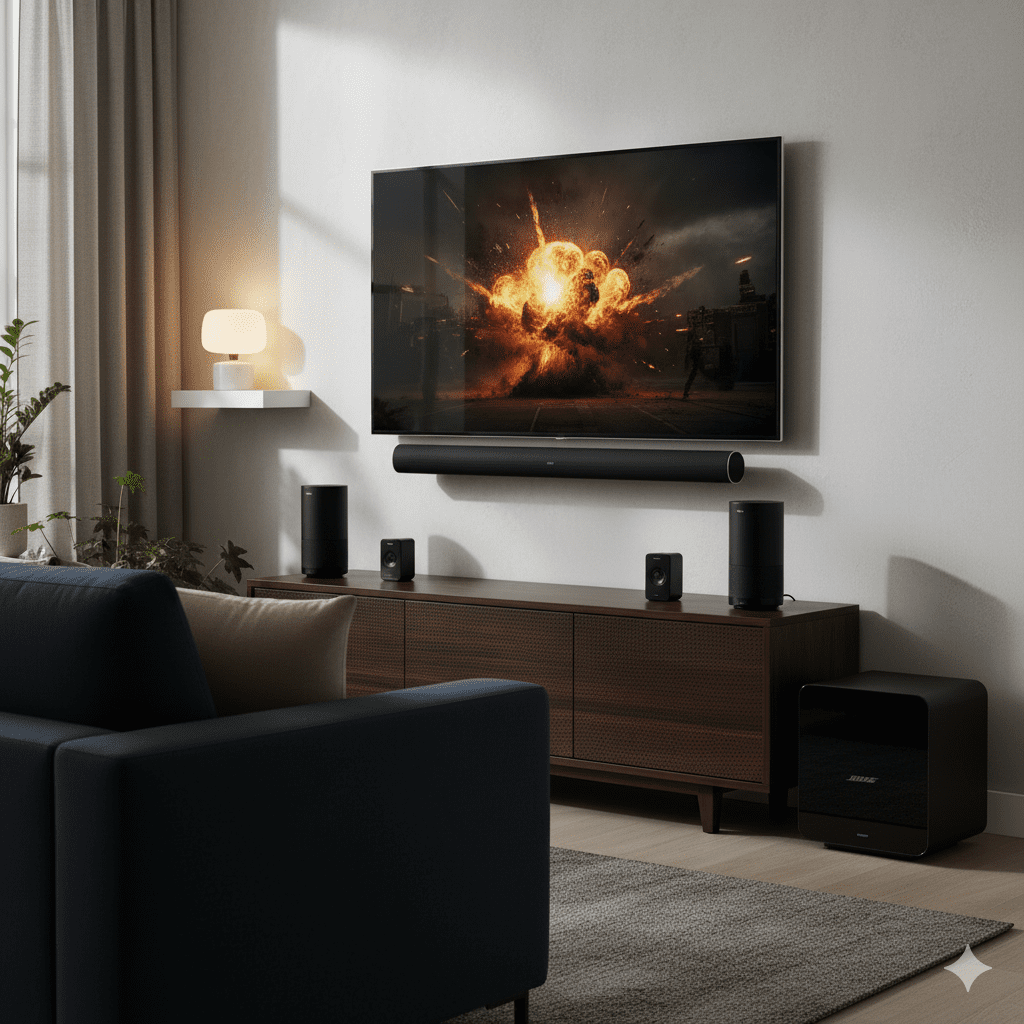 Modern living room with entertainment setup